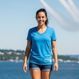 Seattle Seafair Beautiful Bright Blue Angels V-Neck T-shirt, Size XL